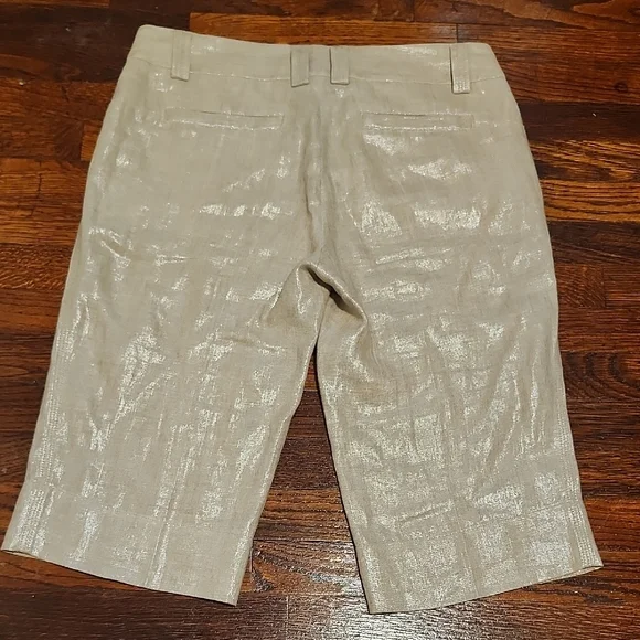 J. Crew City Fit 100% Linen Shiny Metallic Beige Bermuda Shorts Tailored Fit - Picture 6 of 9